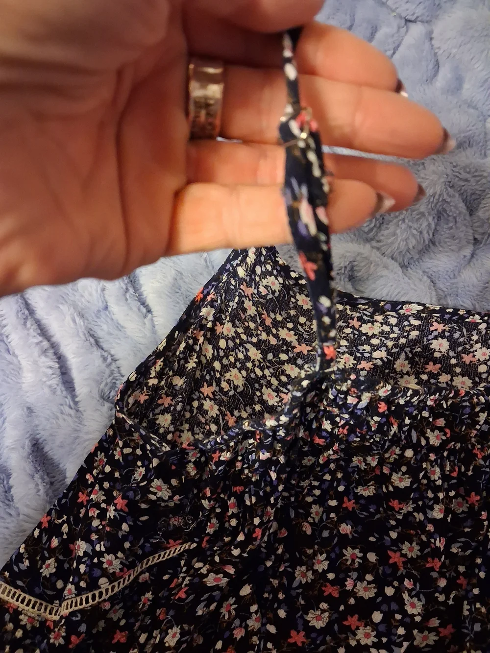 Easel Floral Navy Summer Slip Dress with Lace Trim And Adjustable Straps (Meas) - Picture 4 of 12